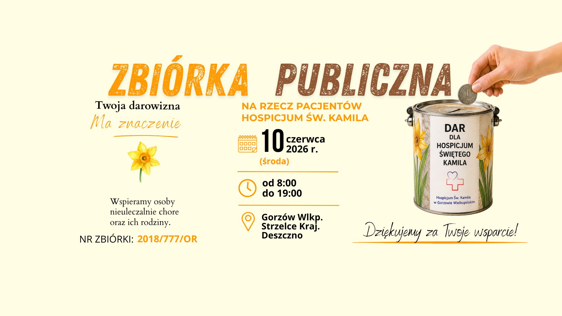 Zbiórka Publiczna na rzecz Pacjentów Hospicjum Św. Kamila