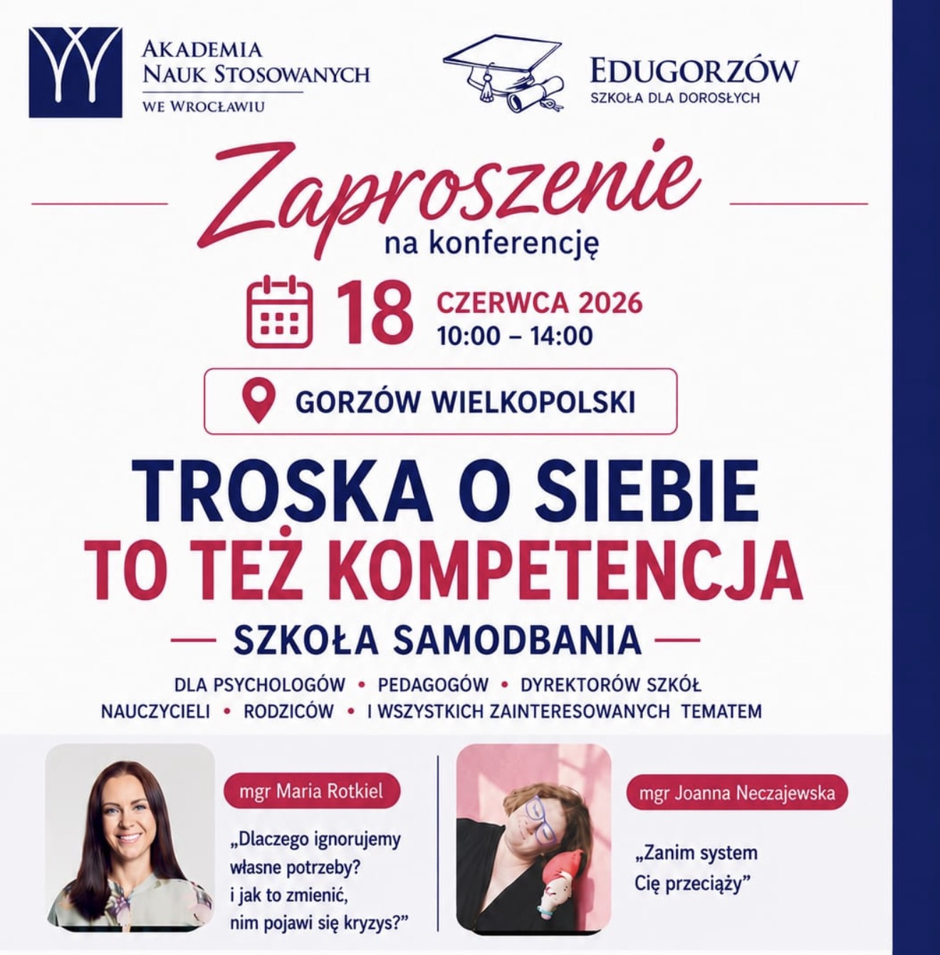 KONFERENCJA z psychologiem mgr Marią Rotkiel w Gorzowie Wlkp. wstęp wolny