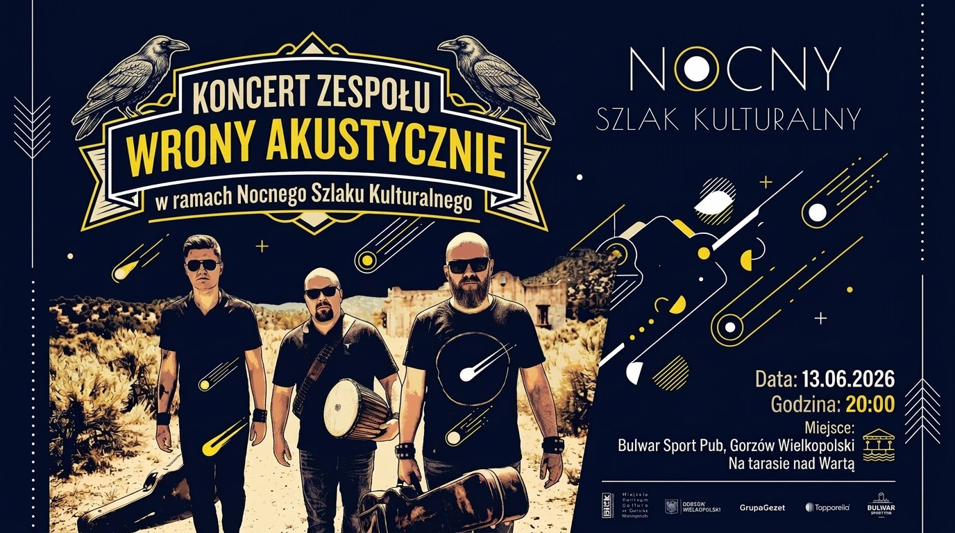 Koncert zespołu Wrony Akustyczne w Bulwar Sport Pub – Nocny Szlak Kulturalny 13.06.2026 godzina 20:0